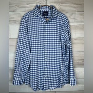 Ben Sherman Blue and White Gingham Casual Button Down Shirt. Size L/16-16.5